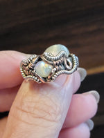 Size 6 Rainbow Moonstone Copper and Silver Wire Wrapped Ring