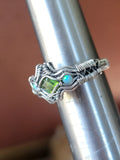 Size 9.5 Opal and Green  Tourmaline Argentium and Sterling Silver Ring