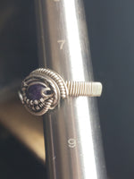 Size 8 Amethyst Wire Wrapped Swirly Flowy Ring Sterling and Argentium Silvers