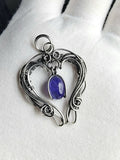 Tanzanite Dangle Heart Pendant Sterling Argentium Silvers Wire Wrapped Necklace