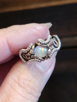 Size 6 Rainbow Moonstone Copper and Silver Wire Wrapped Ring