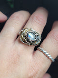 Size 6.5 Rainbow Moonstone Ring Heady Style Mixed Metals