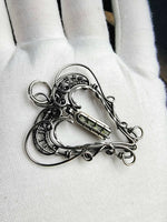 Moldavite Dangle Heart Pendant Sterling and Argentium Silver Wire Wrapped