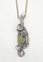 1.8g Moldavite and Aquamarine Wire Wrapped Sterling and Argentium Silvers Pendant