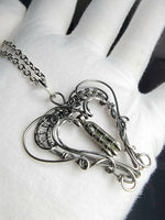 Moldavite Dangle Heart Pendant Sterling and Argentium Silver Wire Wrapped