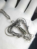 Moldavite Dangle Heart Pendant Sterling and Argentium Silver Wire Wrapped