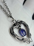 Tanzanite Dangle Heart Pendant Sterling Argentium Silvers Wire Wrapped Necklace