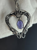 Tanzanite Dangle Heart Pendant Sterling Argentium Silvers Wire Wrapped Necklace