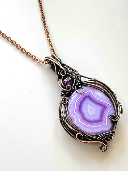 Amethyst and Purple Dyed Agate Slice in Copper
