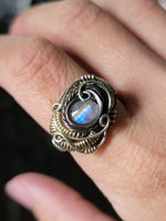 Size 6.5 Rainbow Moonstone Ring Heady Style Mixed Metals