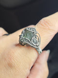 Size 8.5 Moldavite and Herkimer Diamond Sterling and Argentium Silvers Ring