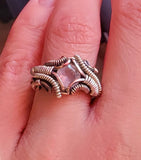 Size 6 Rose Quartz Copper and Argentium Silver Ring