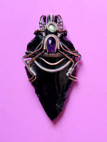 Black Obsidian Carved Arrowhead With Amethyst and Opal