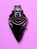 Black Obsidian Carved Arrowhead With Amethyst and Opal