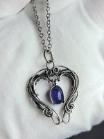 Tanzanite Dangle Heart Pendant Sterling Argentium Silvers Wire Wrapped Necklace