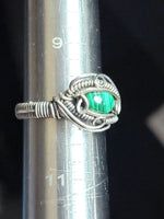 Size 10 Malachite Wire Wrapped Ring Sterling and Argentium Silvers