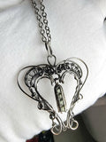 Moldavite Dangle Heart Pendant Sterling and Argentium Silver Wire Wrapped