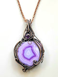 Amethyst and Purple Dyed Agate Slice in Copper