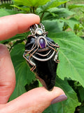 Black Obsidian Carved Arrowhead With Amethyst and Opal