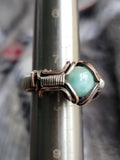 Size 7.5 Larimar Copper and Sterling Silver Wire Wrapped Ring