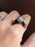 Size 7.5 Larimar Copper and Sterling Silver Wire Wrapped Ring