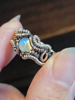 Size 6 Rainbow Moonstone Copper and Silver Wire Wrapped Ring