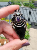 Black Obsidian Carved Arrowhead With Amethyst and Opal