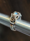 Size 6 Rainbow Moonstone Copper and Silver Wire Wrapped Ring