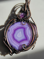 Amethyst and Purple Dyed Agate Slice in Copper