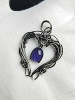 Tanzanite Dangle Heart Pendant Sterling Argentium Silvers Wire Wrapped Necklace