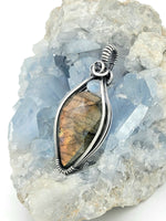 Labradorite and Moonstone In Sterling Silver Wire Wrapped Pendant