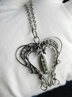 Moldavite Dangle Heart Pendant Sterling and Argentium Silver Wire Wrapped