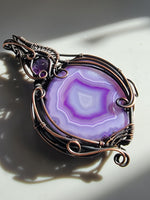 Amethyst and Purple Dyed Agate Slice in Copper