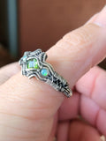 Size 9.5 Opal and Green  Tourmaline Argentium and Sterling Silver Ring