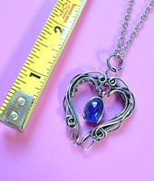 Tanzanite Dangle Heart Pendant Sterling Argentium Silvers Wire Wrapped Necklace