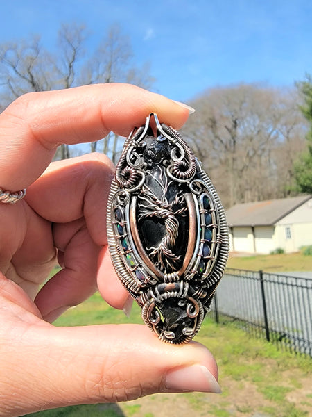 Tree Of Life Obsidian Smoked Opals and Elite Noble Shungite Pendant