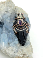 Black Obsidian Carved Arrowhead With Amethyst and Opal