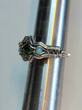 Size 9.5 Opal and Green  Tourmaline Argentium and Sterling Silver Ring