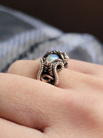 Size 6 Rainbow Moonstone Copper and Silver Wire Wrapped Ring