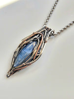 Kyanite in Copper and Argentium Silver Symmetrical Wire Wrap