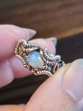 Size 6 Rainbow Moonstone Copper and Silver Wire Wrapped Ring