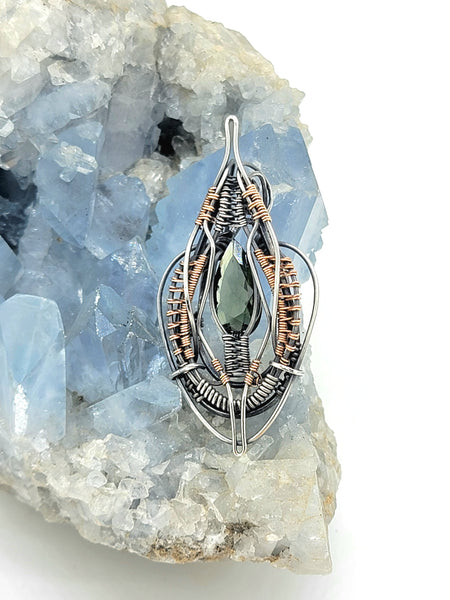 Marquise Cut Moldavite in Sterling Argentium Rose Gold Fill Wire Wrapped Pendant