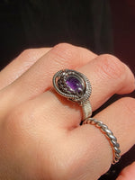 Size 8 Amethyst Wire Wrapped Swirly Flowy Ring Sterling and Argentium Silvers