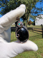 Opal and Obsidian in Copper Wire Wrapped Pendant