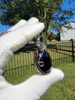 Opal and Obsidian in Copper Wire Wrapped Pendant