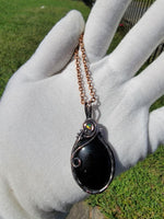 Opal and Obsidian in Copper Wire Wrapped Pendant