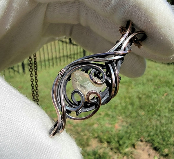 Topaz Crystal Copper Wire Wrapped Pendant