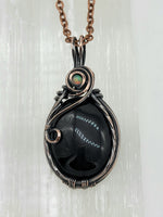 Opal and Obsidian in Copper Wire Wrapped Pendant