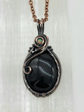Opal and Obsidian in Copper Wire Wrapped Pendant