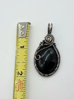 Opal and Obsidian in Copper Wire Wrapped Pendant